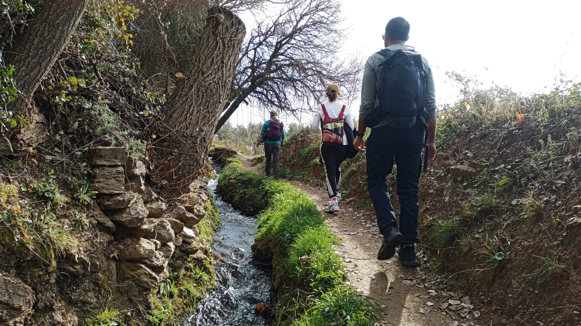 Walking alongside an irrigation channel in the Alpujarra region of Andalucia, Spain