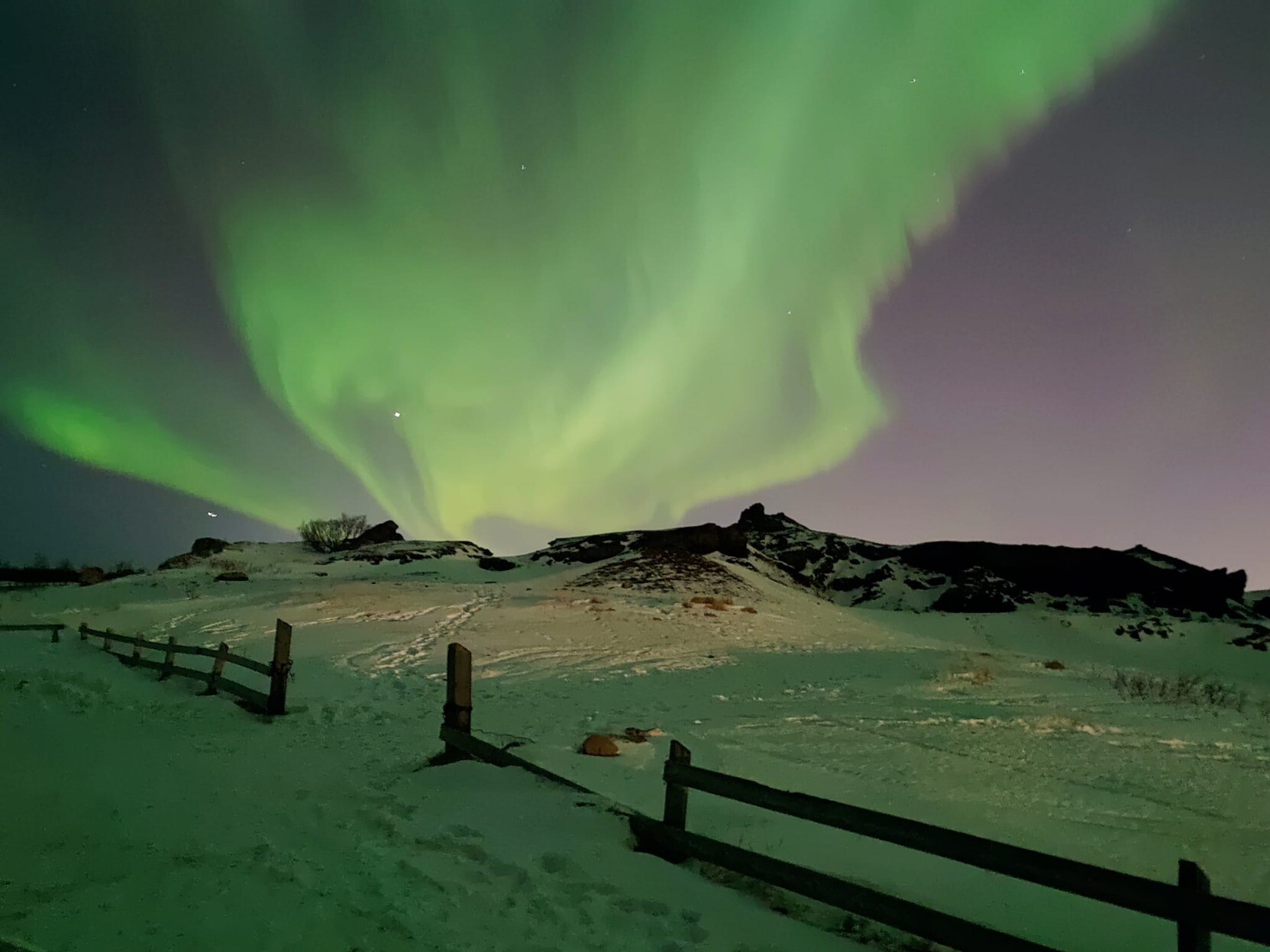 The aurora borealis seen from near Reykavik, Iceland last night. Incredibly green colours in the night sky